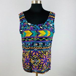 A K F NY Womens No Size 42 Inch Bust  Colorful Tribal Patchwork Sleeveless Top